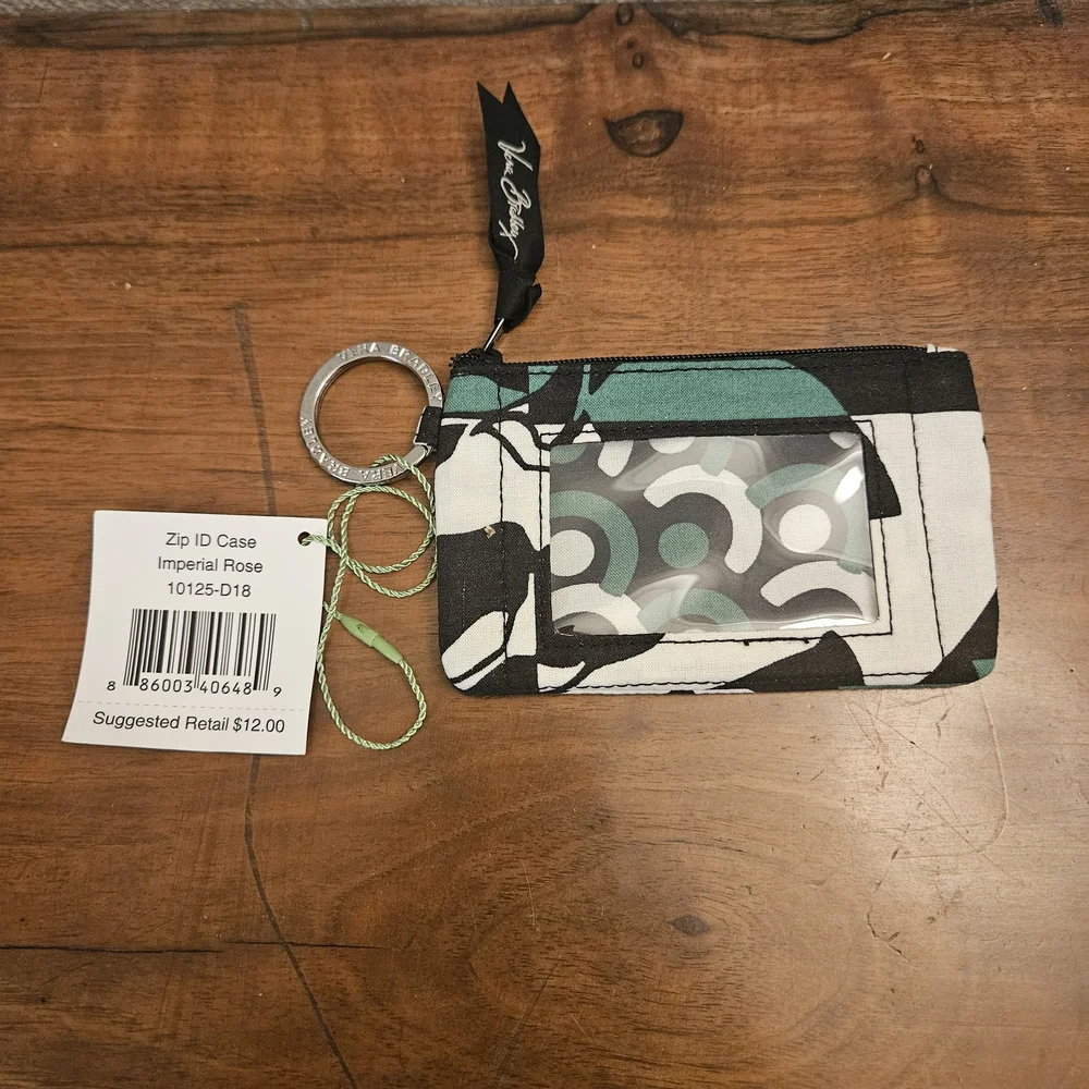 Vera Bradley Zip ID Case Pouch Mini Wallet Key‎ Ring Imperial Rose Retired NWT